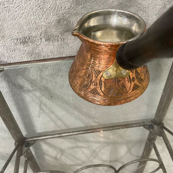 Vintage Copper+? Turkish coffee Cezve mother of pearl inlay wood handle - Picture 6 of 12